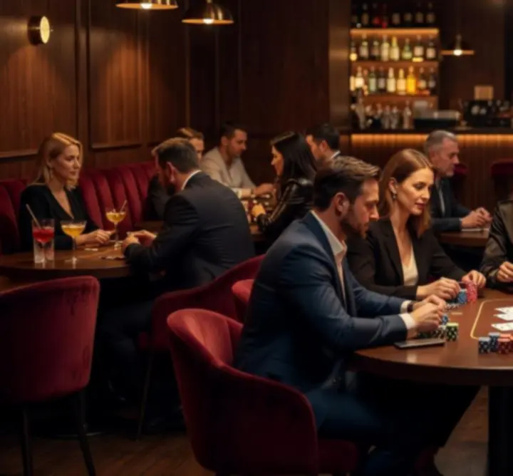 Wnętrze klimatycznego baru z pokerowym stołem w Aftepl Club